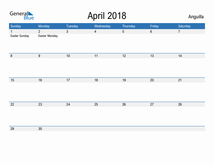 Fillable April 2018 Calendar