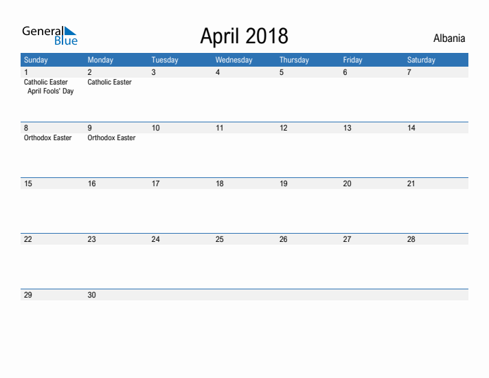 Fillable April 2018 Calendar