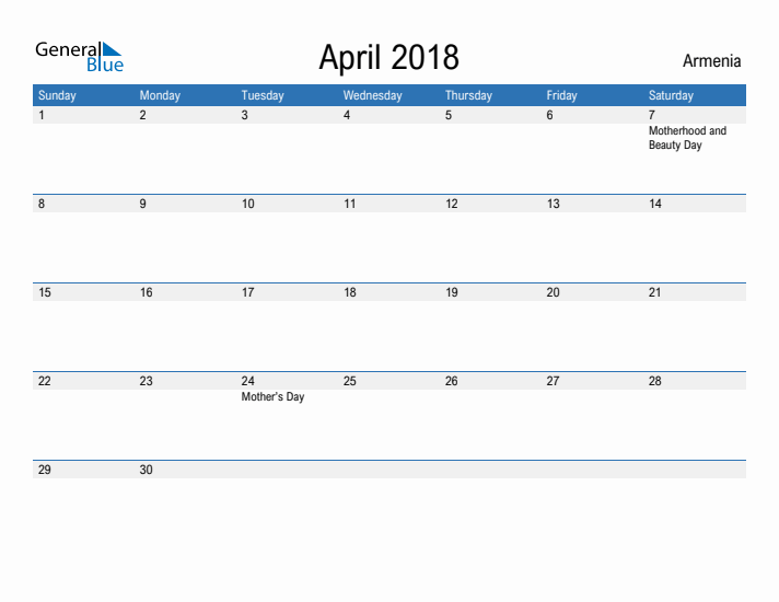 Fillable April 2018 Calendar