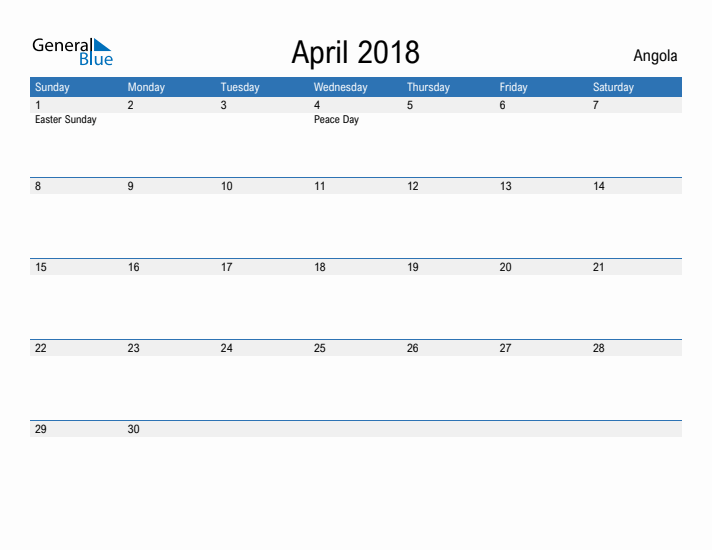 Fillable April 2018 Calendar