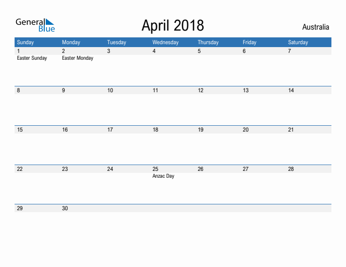 Fillable April 2018 Calendar