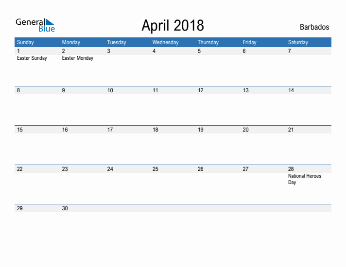 Fillable April 2018 Calendar