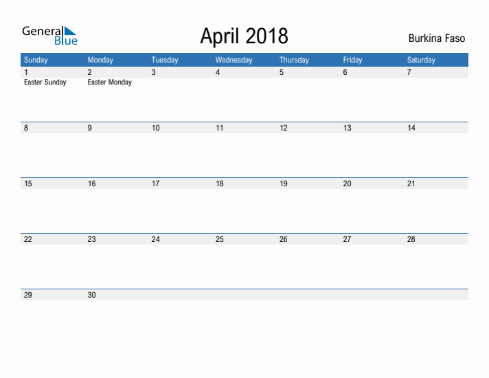 Fillable April 2018 Calendar