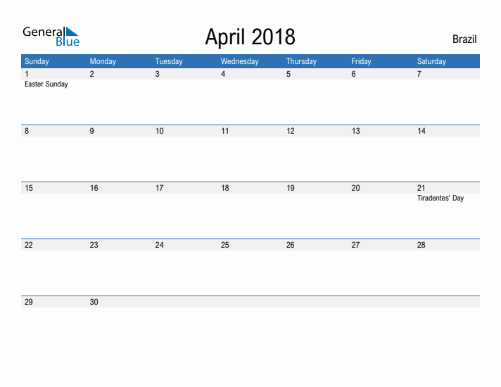 Fillable April 2018 Calendar