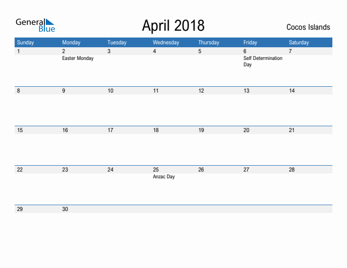 Fillable April 2018 Calendar