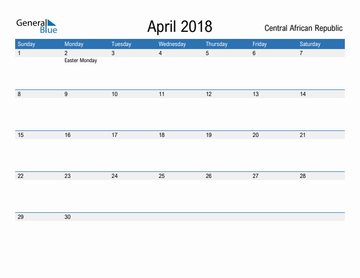 Fillable April 2018 Calendar