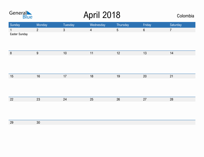 Fillable April 2018 Calendar