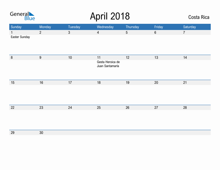 Fillable April 2018 Calendar