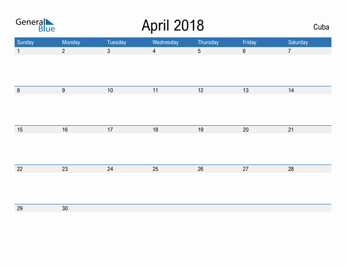 Fillable April 2018 Calendar