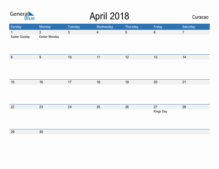 Fillable April 2018 Calendar