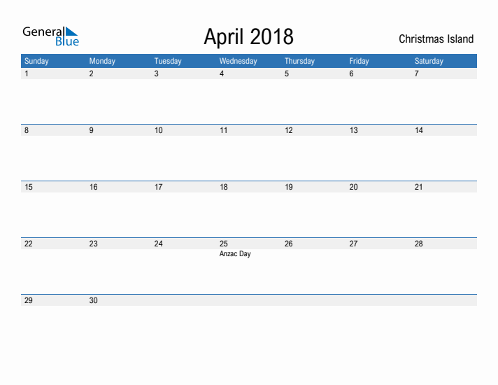 Fillable April 2018 Calendar