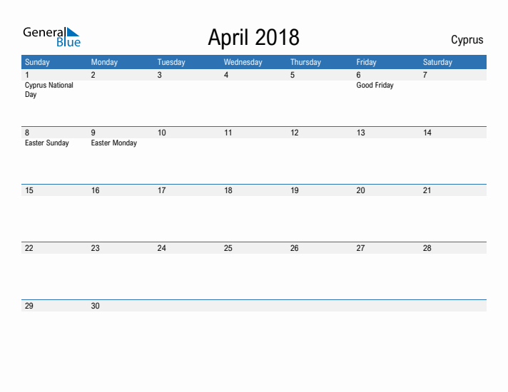 Fillable April 2018 Calendar