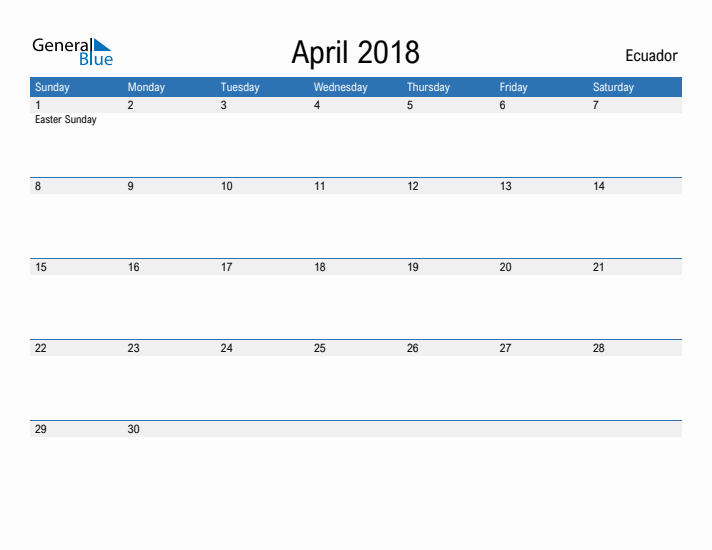 Fillable April 2018 Calendar