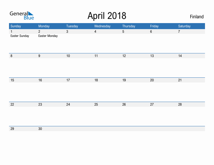 Fillable April 2018 Calendar