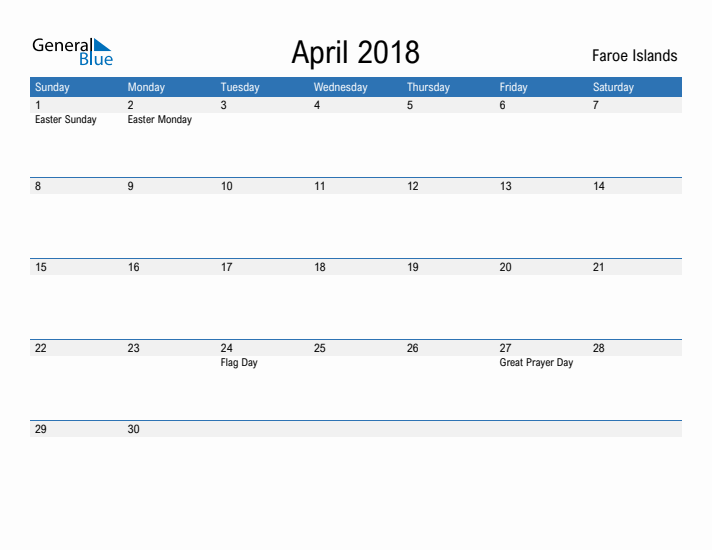 Fillable April 2018 Calendar