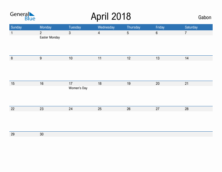 Fillable April 2018 Calendar