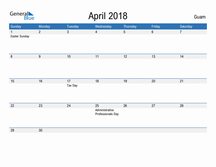 Fillable April 2018 Calendar