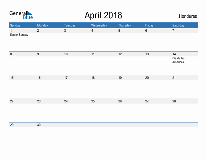 Fillable April 2018 Calendar