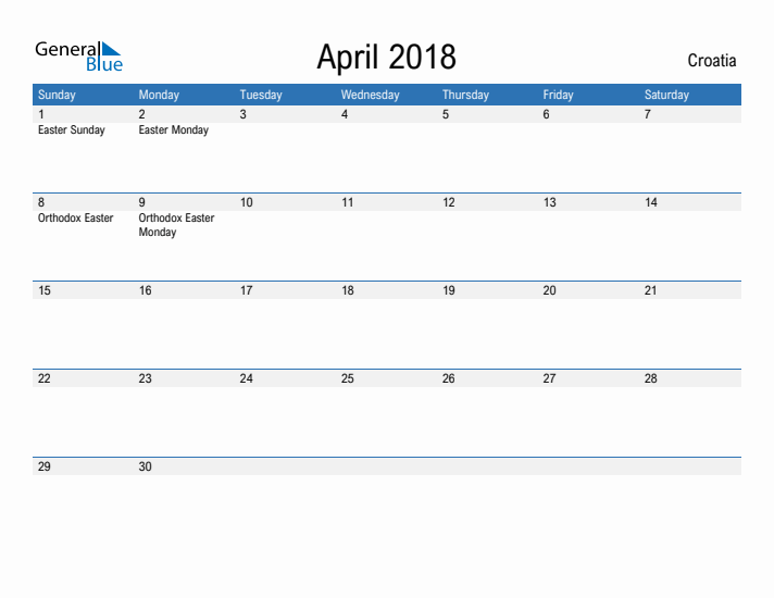 Fillable April 2018 Calendar