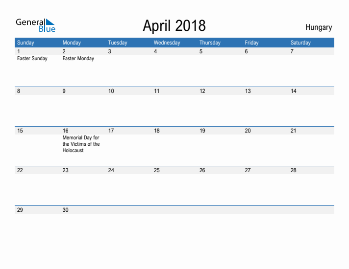 Fillable April 2018 Calendar