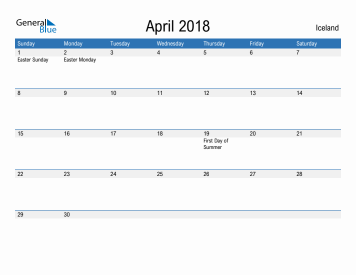 Fillable April 2018 Calendar