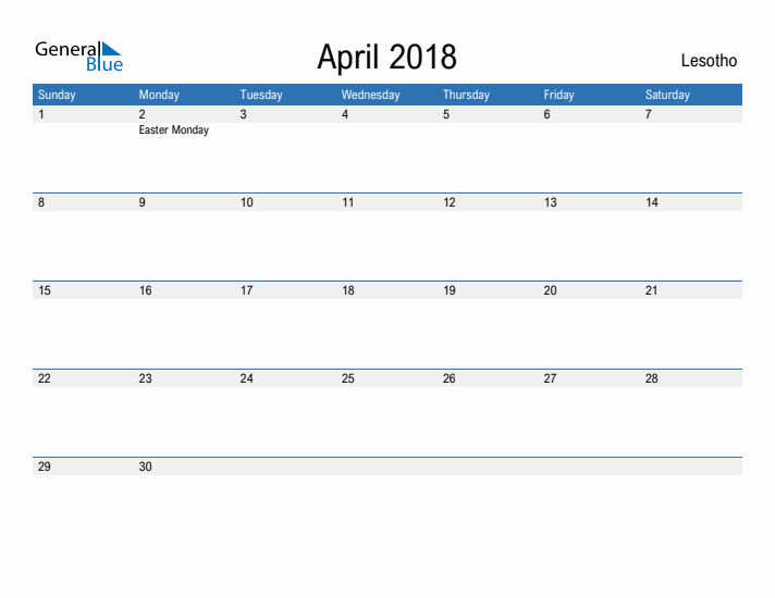 Fillable April 2018 Calendar