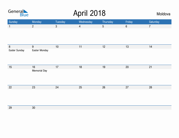 Fillable April 2018 Calendar