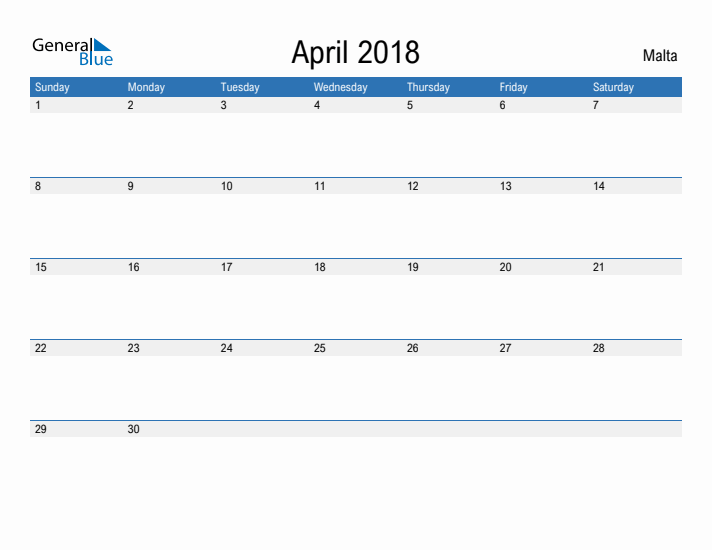 Fillable April 2018 Calendar