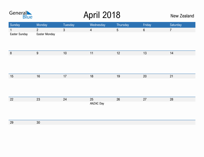 Fillable April 2018 Calendar