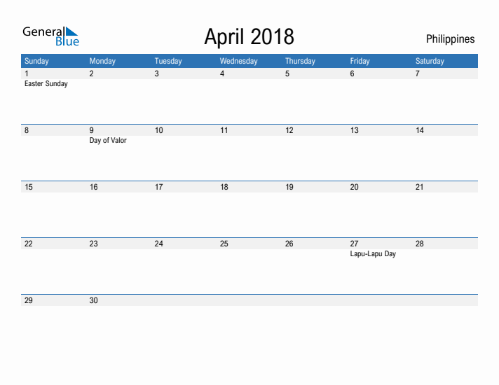 Fillable April 2018 Calendar