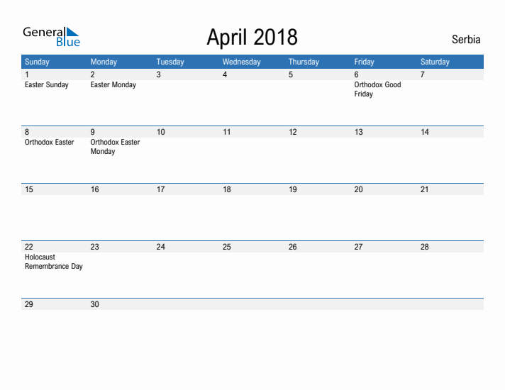 Fillable April 2018 Calendar