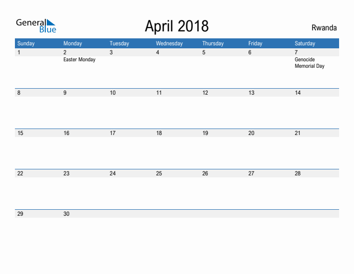 Fillable April 2018 Calendar