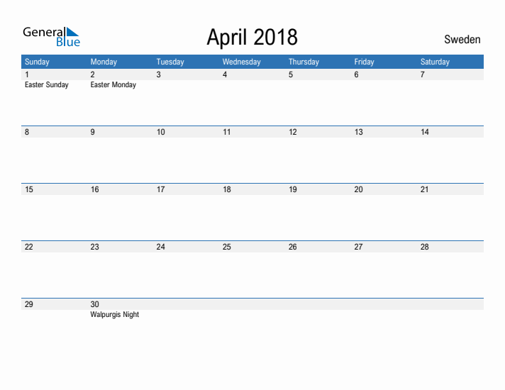 Fillable April 2018 Calendar