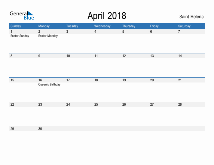 Fillable April 2018 Calendar