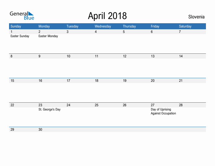 Fillable April 2018 Calendar