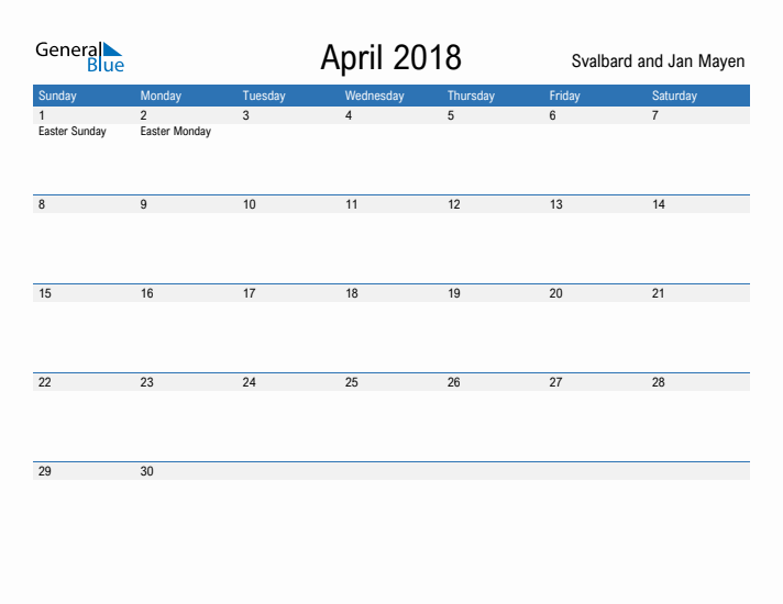 Fillable April 2018 Calendar