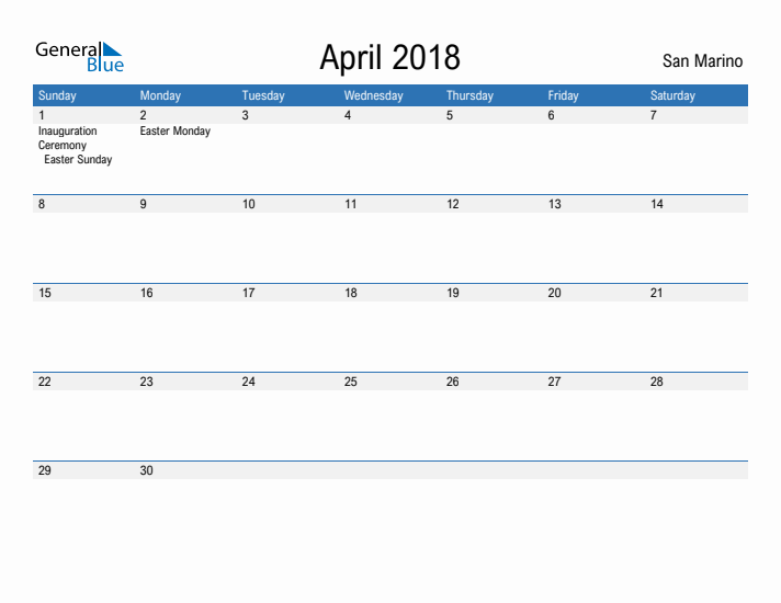 Fillable April 2018 Calendar