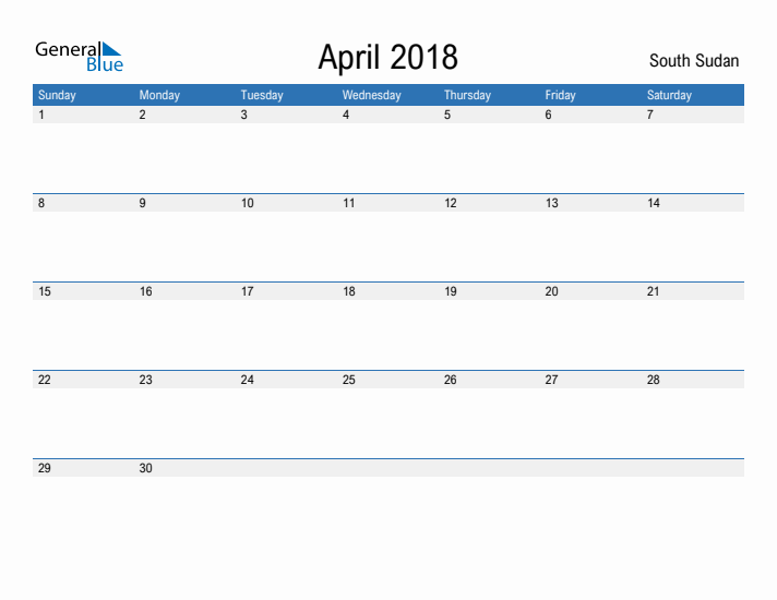 Fillable April 2018 Calendar