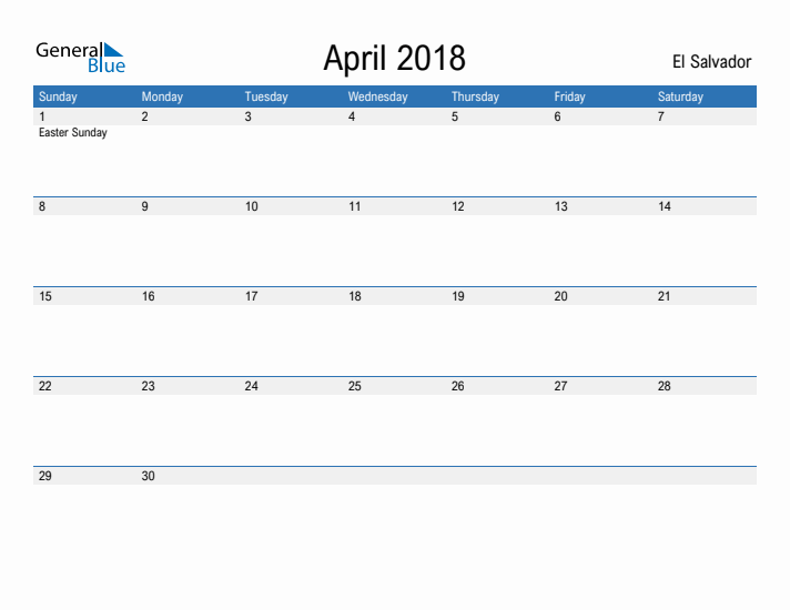 Fillable April 2018 Calendar