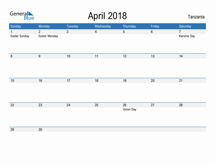 Fillable April 2018 Calendar