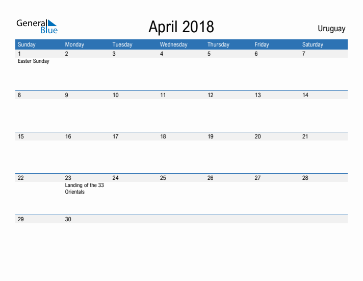 Fillable April 2018 Calendar