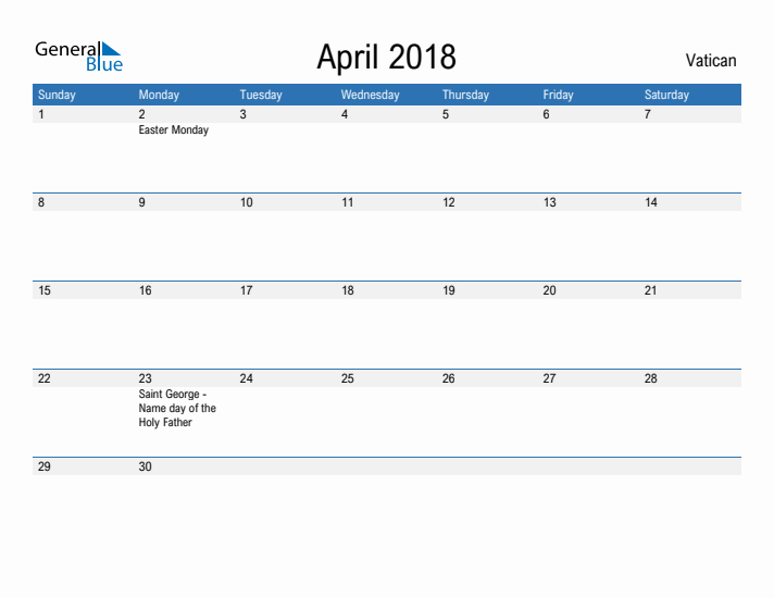 Fillable April 2018 Calendar