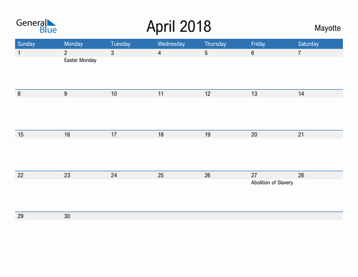 Fillable April 2018 Calendar