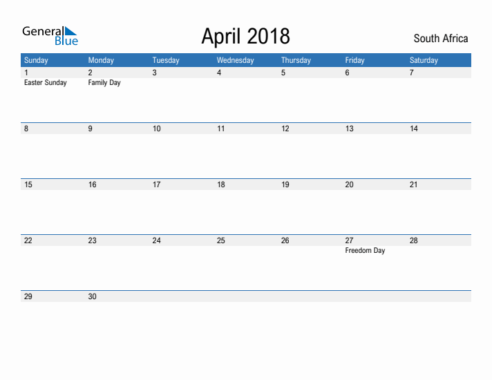 Fillable April 2018 Calendar