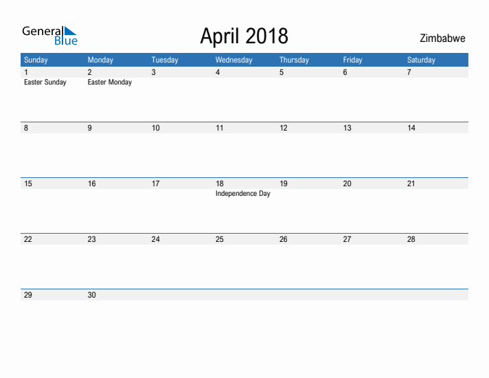 Fillable April 2018 Calendar