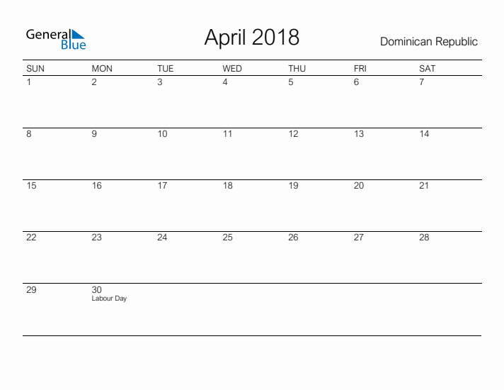 Printable April 2018 Calendar for Dominican Republic