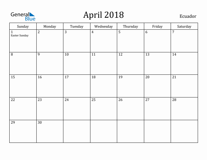 April 2018 Calendar Ecuador