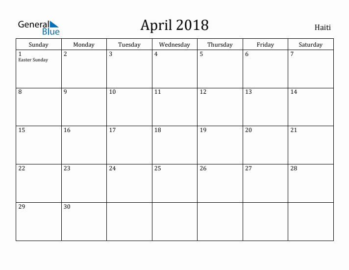 April 2018 Calendar Haiti