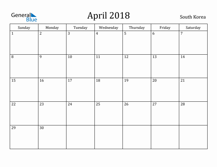 April 2018 Calendar South Korea