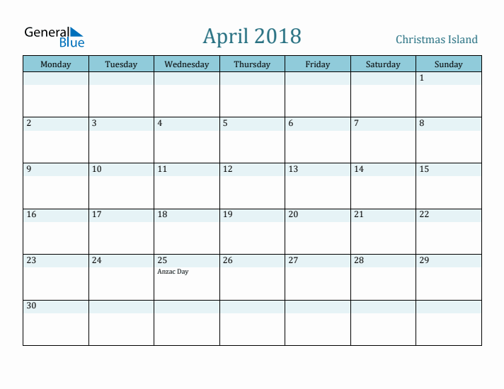 April 2018 Calendar with Holidays